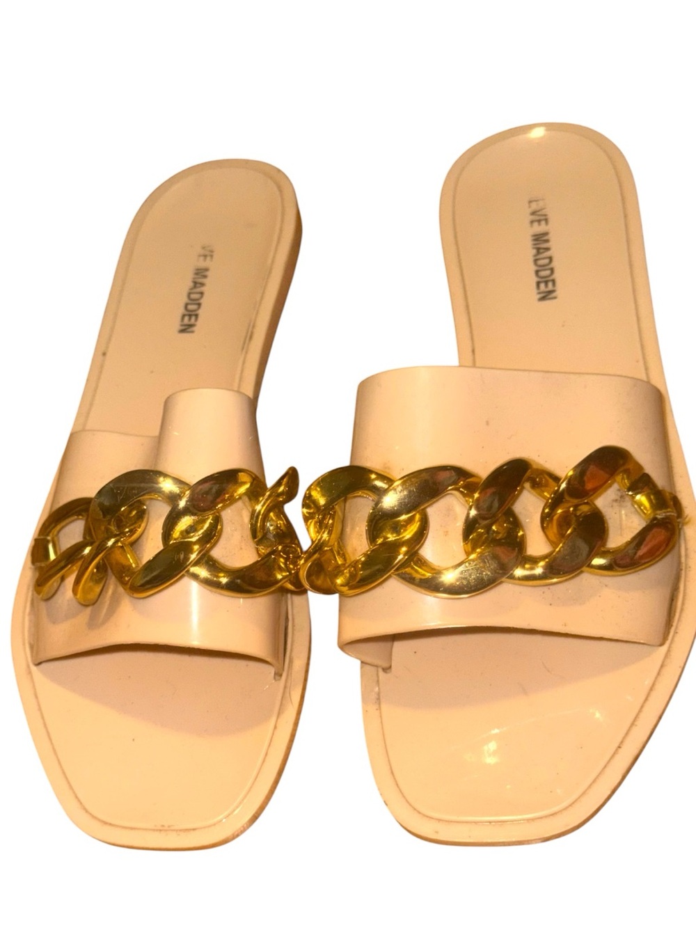 Steve Madden Blush Slide Sandals with Gold Chain Accent